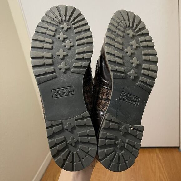 Johnston & Murphy Dark brown tweed knit patent leather oxford wingtip shoes 7 - Picture 4 of 8